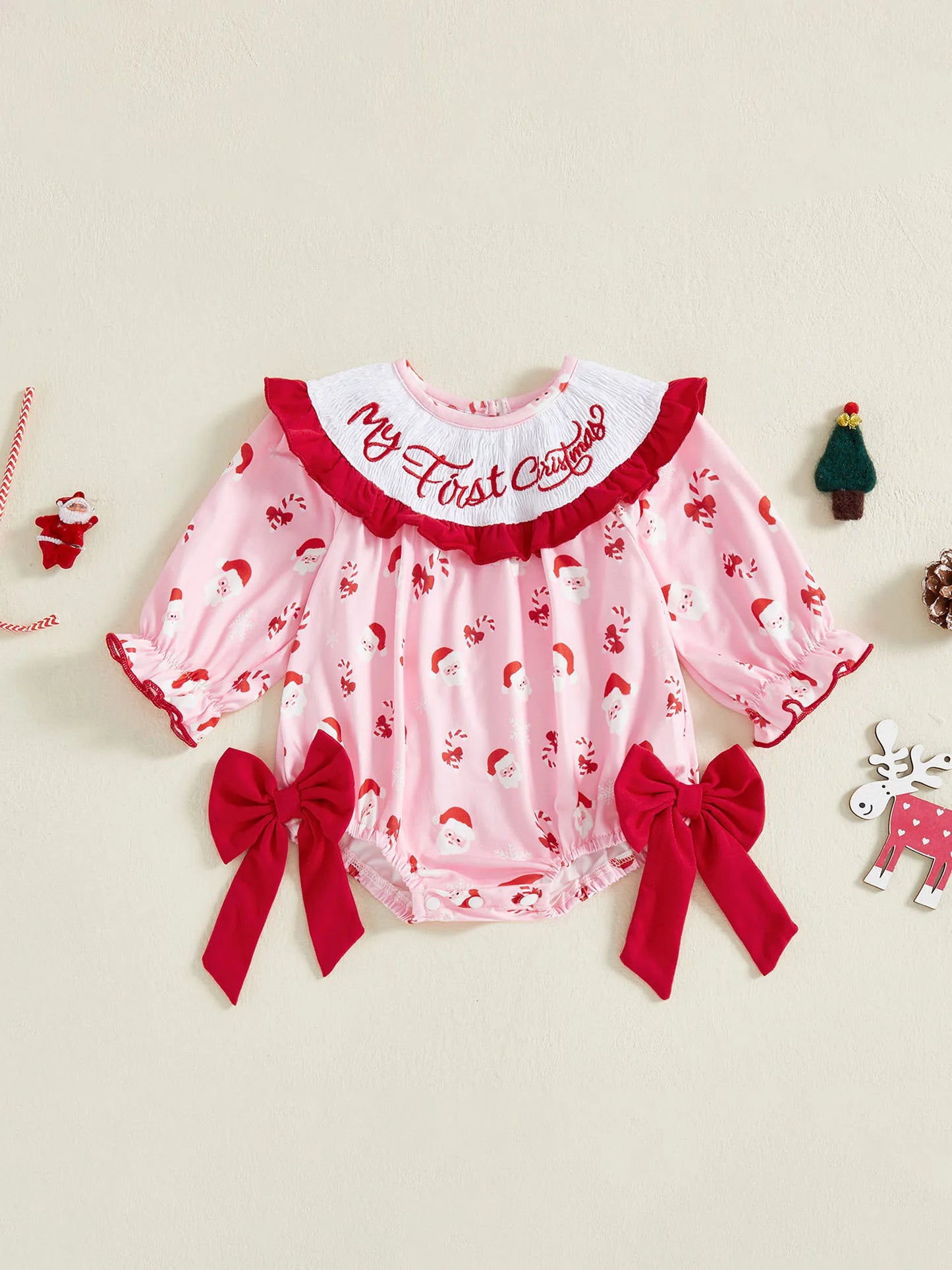 Baby Girls Christmas Letter Embroidered Romper with Bow (0-18M)