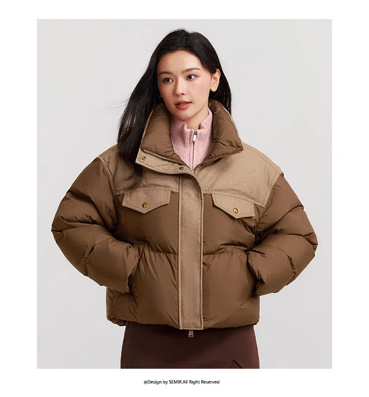 Down Jacket Women Waterproof Patchwork Oversize Stand Collar Winter Trendy Coat