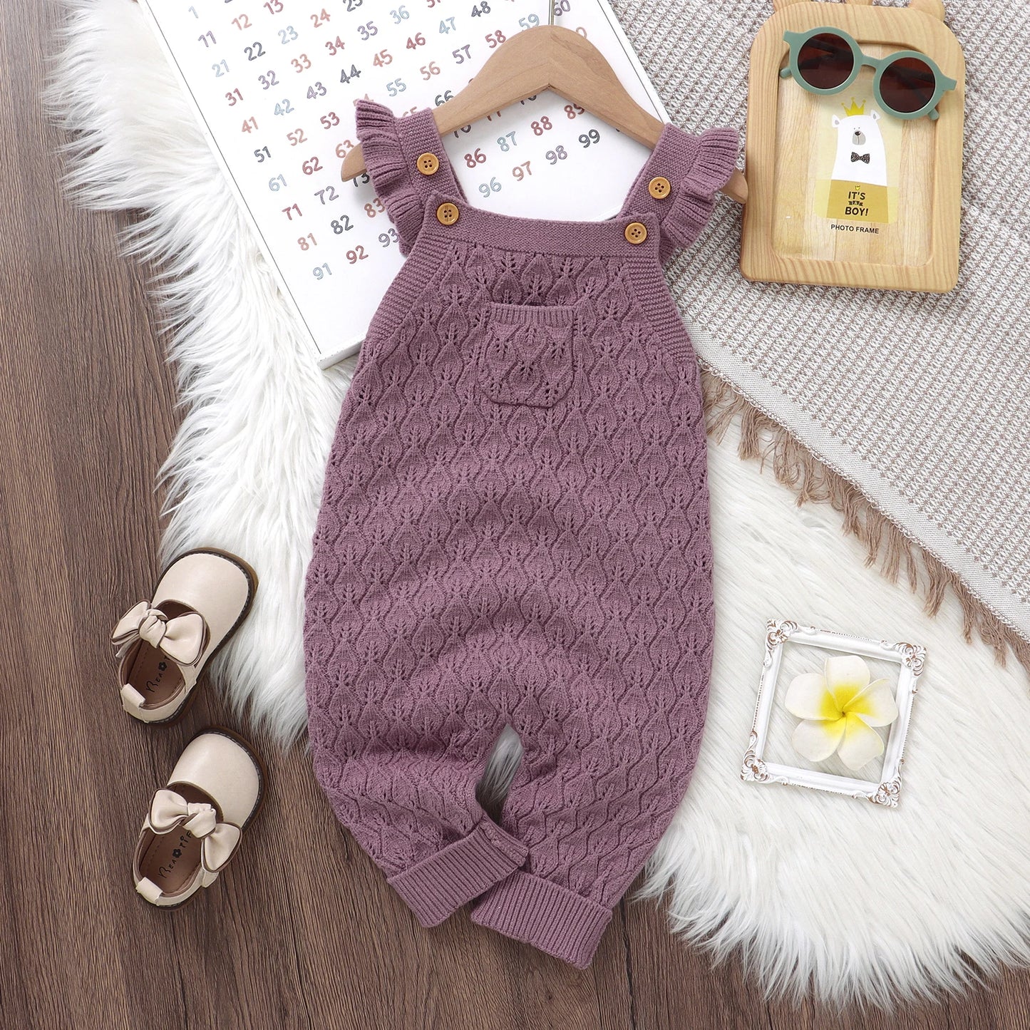 Baby Autumn Romper - Solid Ruffles Fly Sleeve Knit Jumpsuit Overalls Sweater