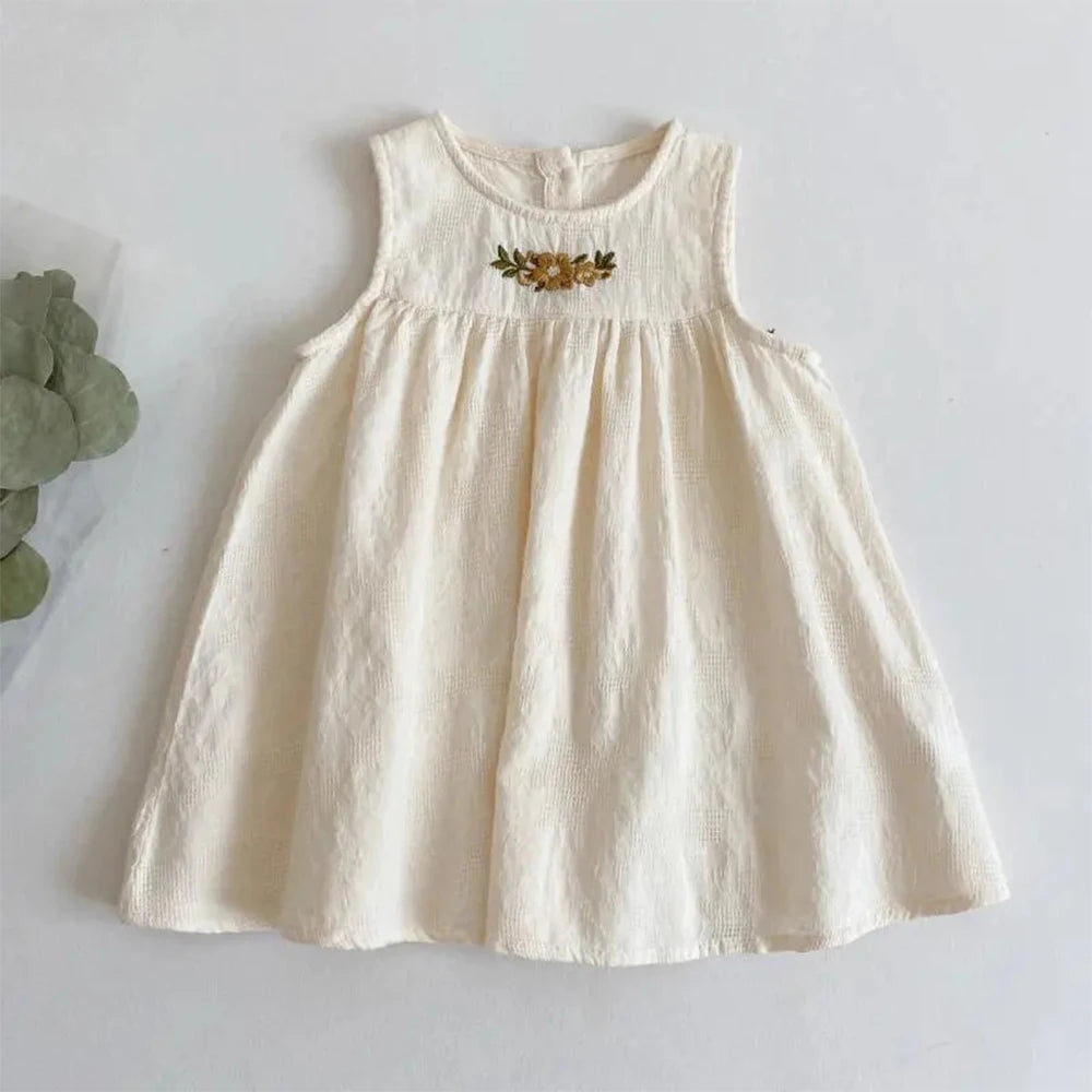 Girls' Summer Dress - Flower Embroidered Tank Top Princess Dress