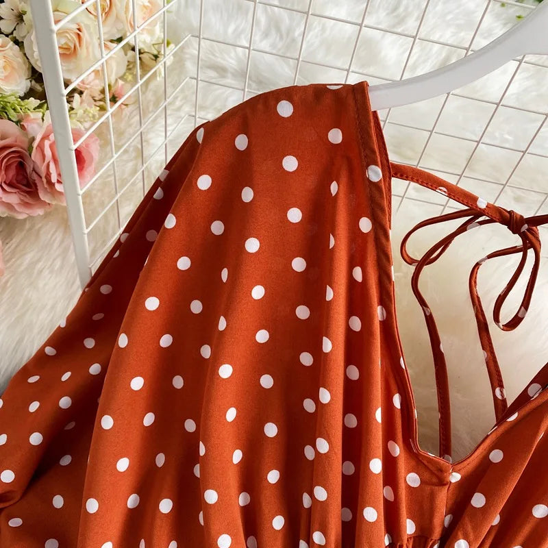 Women's V-Neck Polka Dot Jumpsuit - Wide Leg Trousers with Dolman Sleeves