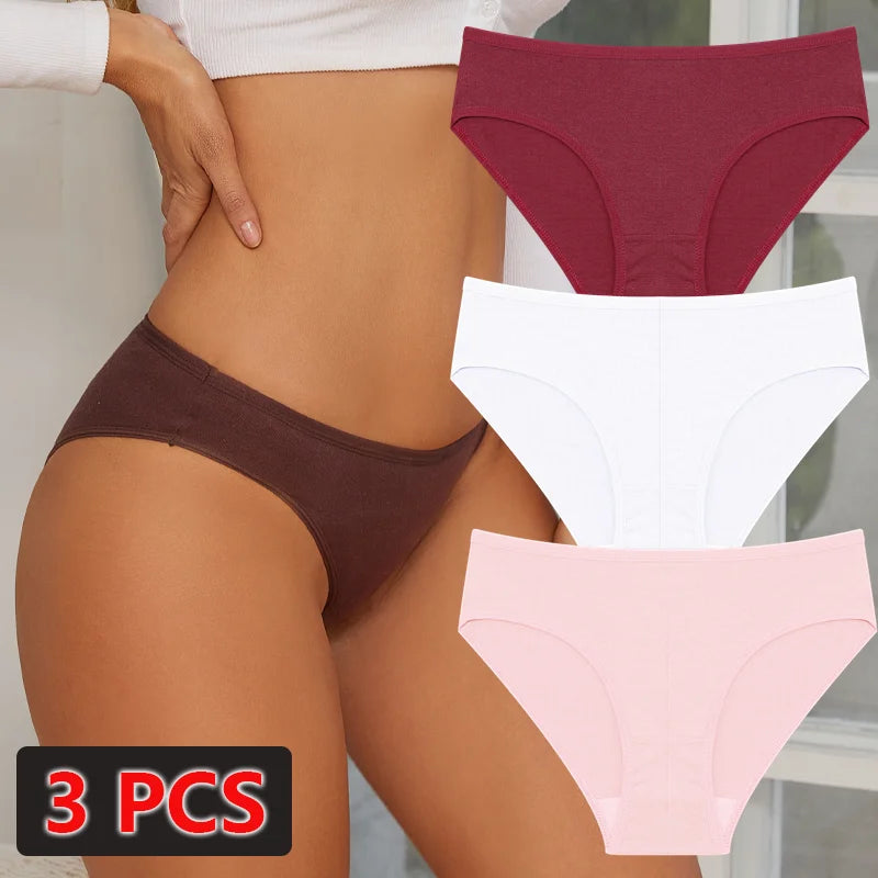3-Pack Cotton Low-Waist Briefs for Women - Comfortable Breathable Underwear