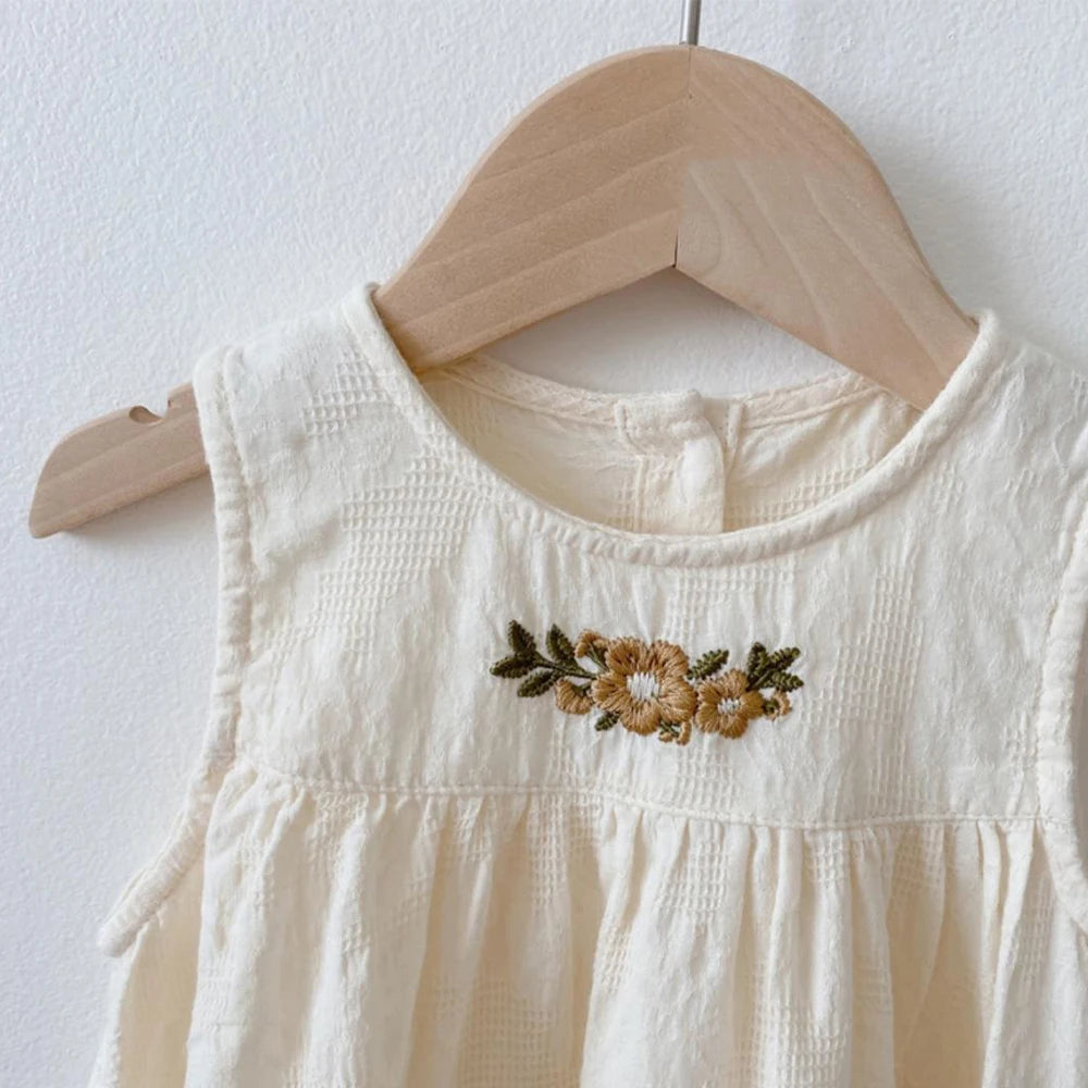 Girls' Summer Dress - Flower Embroidered Tank Top Princess Dress