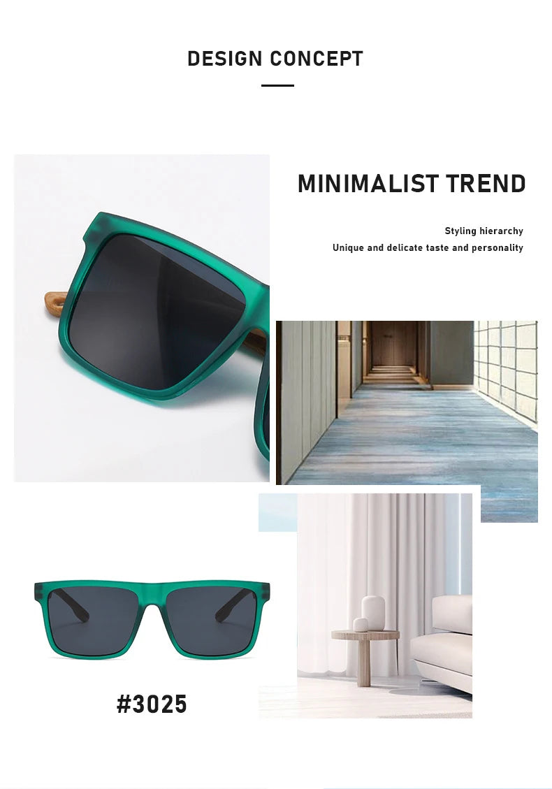 Unisex Square Sunglasses - Wood Effect UV400 Protection Driving Eyewear