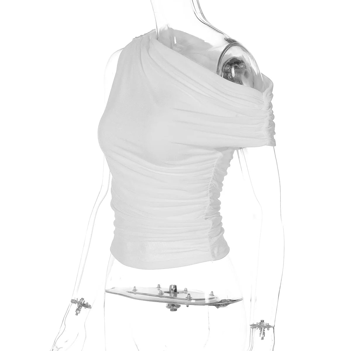 Women's Ruched Asymmetrical Tops Casual Outfits Solid Cropped Top Basic Summer T-shirt