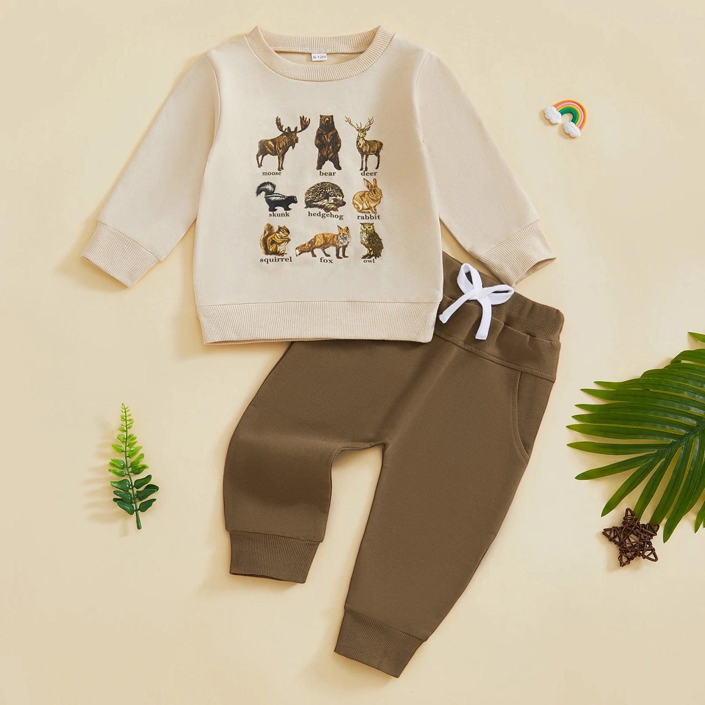 Baby Boy's Outfit Set - Dinosaur/Animal Print Sweatshirt & Elastic Pants