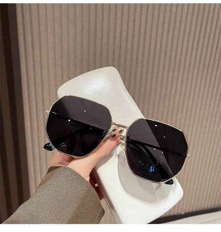 Unisex Transparent Blue Sunglasses - Large Frame Polygonal Metal Eyewear