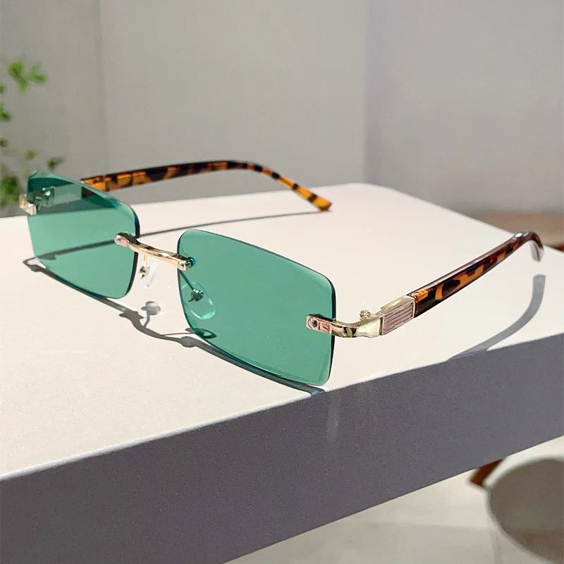 Unisex  Rimless Rectangle Vintage Casual Sunglasses