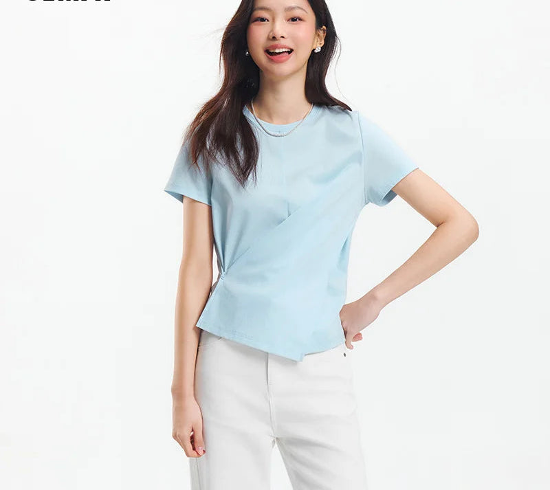 Women's Cropped Cotton T-Shirt - Split Hem Relaxed Fit Summer Top