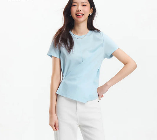 Women's Cropped Cotton T-Shirt - Split Hem Relaxed Fit Summer Top