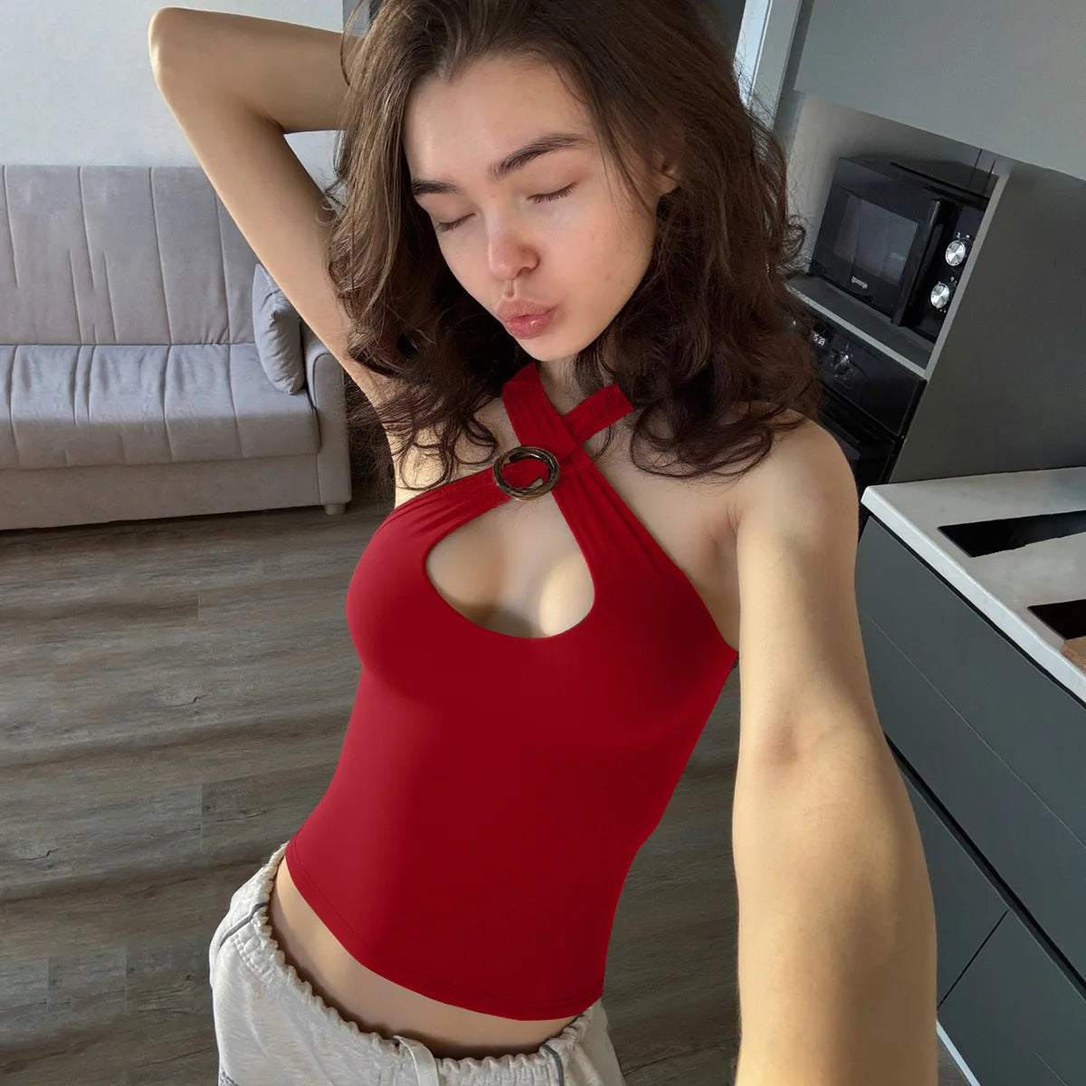 Women's Summer Crossed Ties Crop Top Backless Tank Top Vest