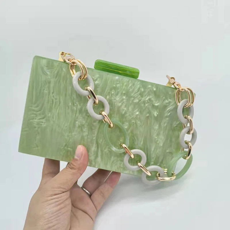 Women's Green Acrylic Crossbody Bag - Luxury Designer Clutch Shoulder Bag