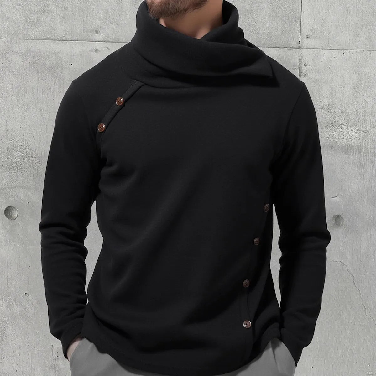 Men's England Style Turtleneck Sweater - Warm Solid Colour Knit Pullover for Autumn Winter