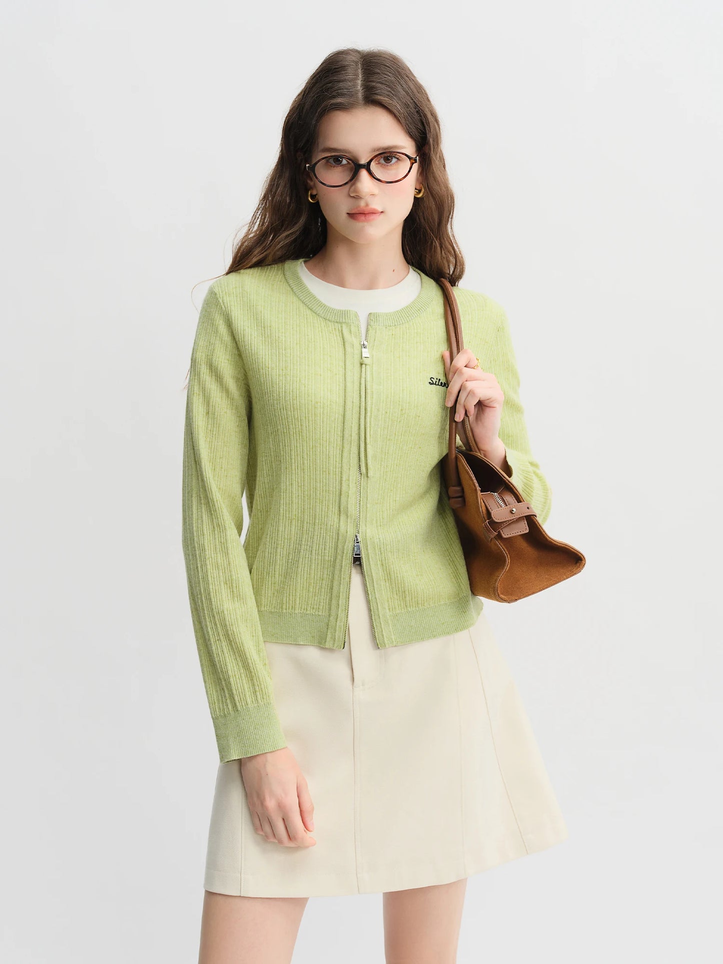 Women's Knitted Cardigan with Double Zipper