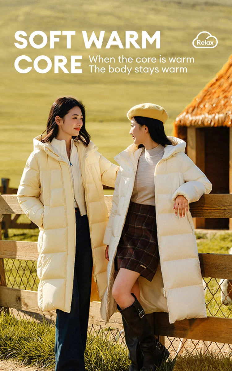Women's Long Down Jacket - Three-Proof Hooded Winter Coat Loose Fit