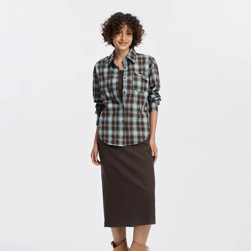 U-Neck Vest Dress & Checkered Shirt Set - Vintage Two Piece Autumn Outfit