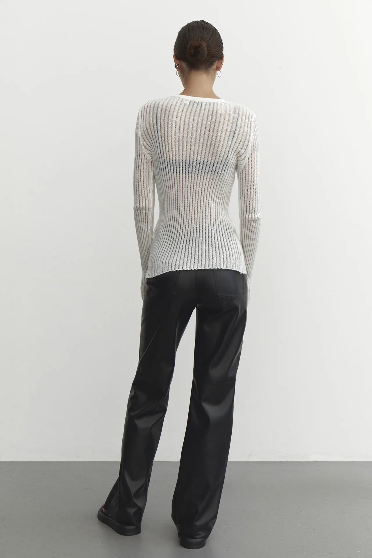Women's Elegant Striped See Through Long Sleeve Top