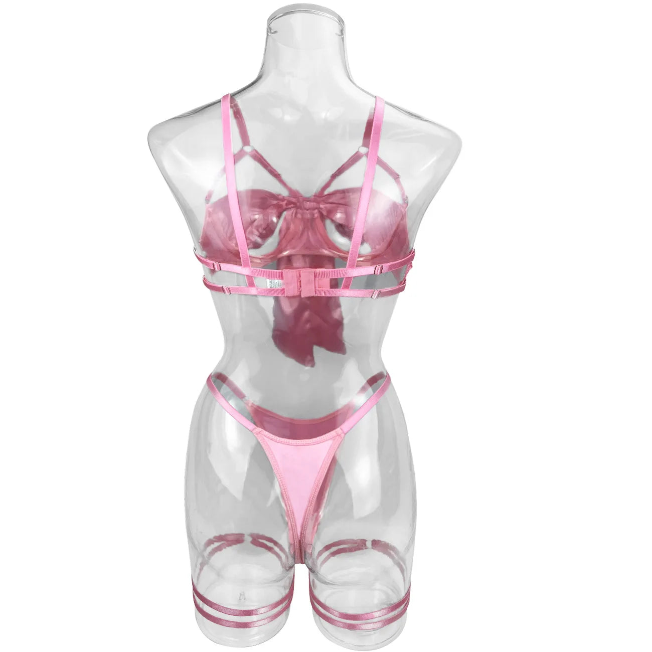 Women's Bowknot Lingerie Open Bra Lace Up Ensemble Lingerie Set