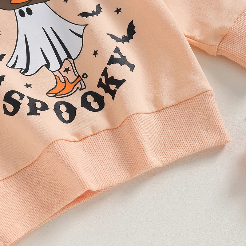 Baby Girl Halloween Sweatshirt - Long Sleeve Ghost Print Pullover (0-4Y)