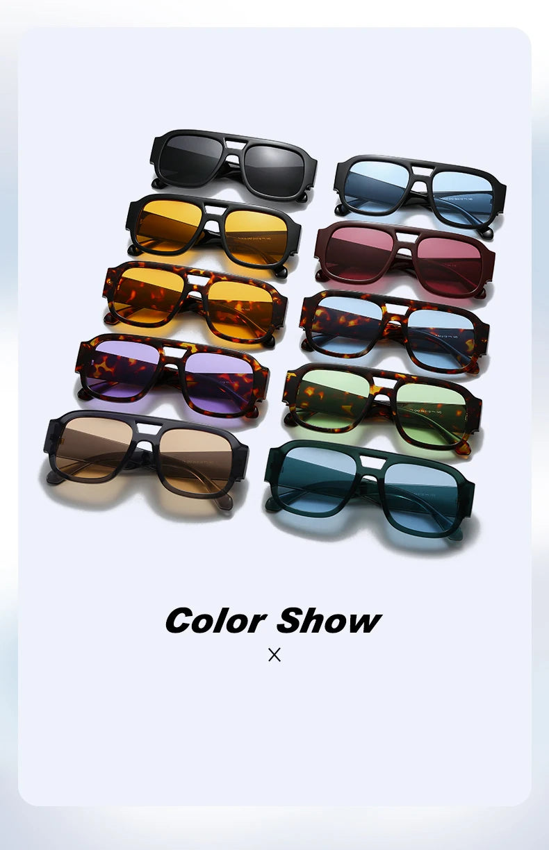 Unisex 1/4 Set Retro Large Frame Double Bridges Square Sunglasses