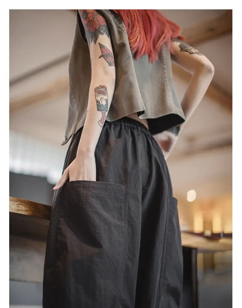 Women's Wide Leg Palazzo Pants - Lightweight Casual Streetwear Trousers
