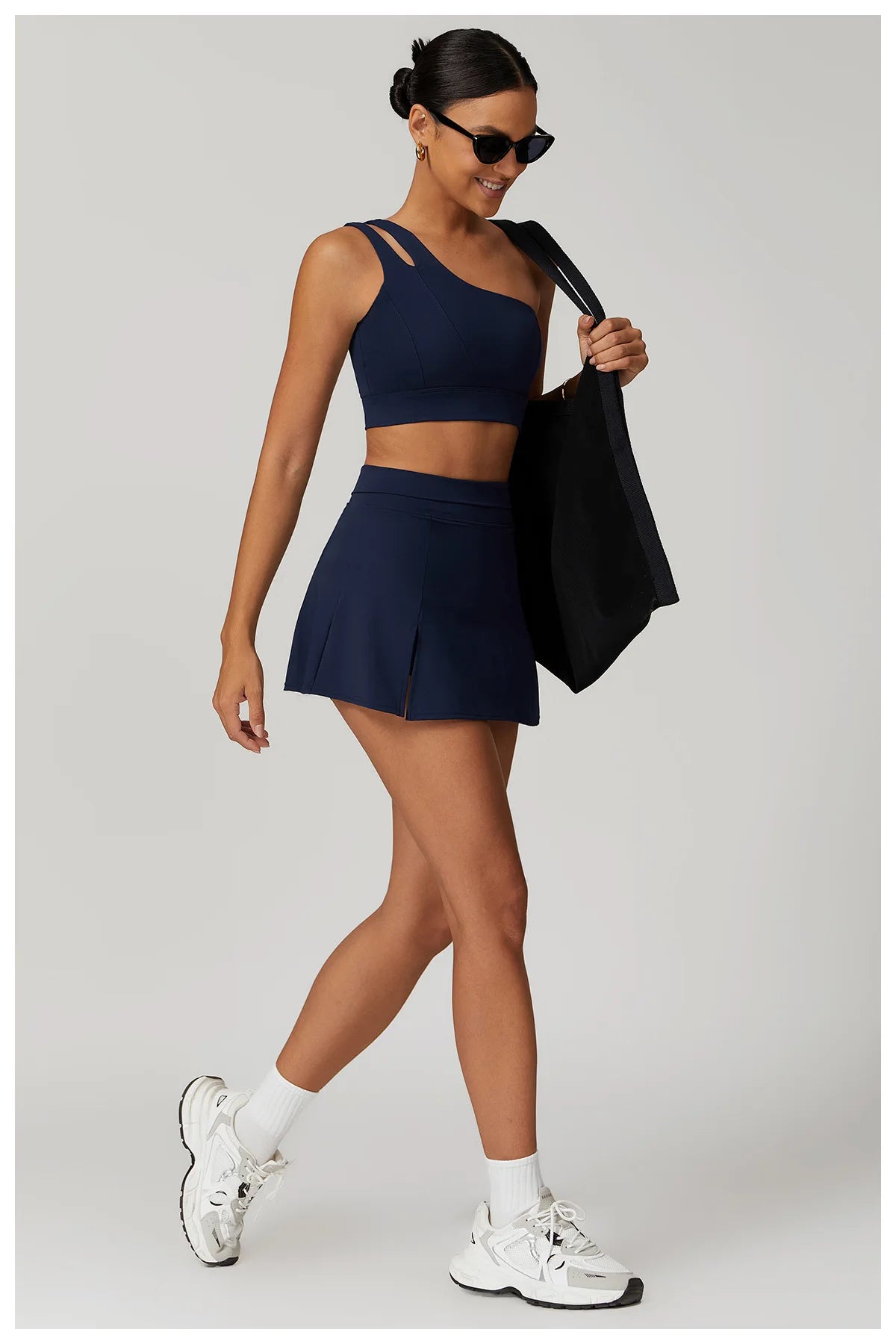 Women’s 2pc Sports Skirt Suit Outdoor Leisure Single Shoulder Bra Suit Quick Drying Tennis Set Yoga workout Skirt Set