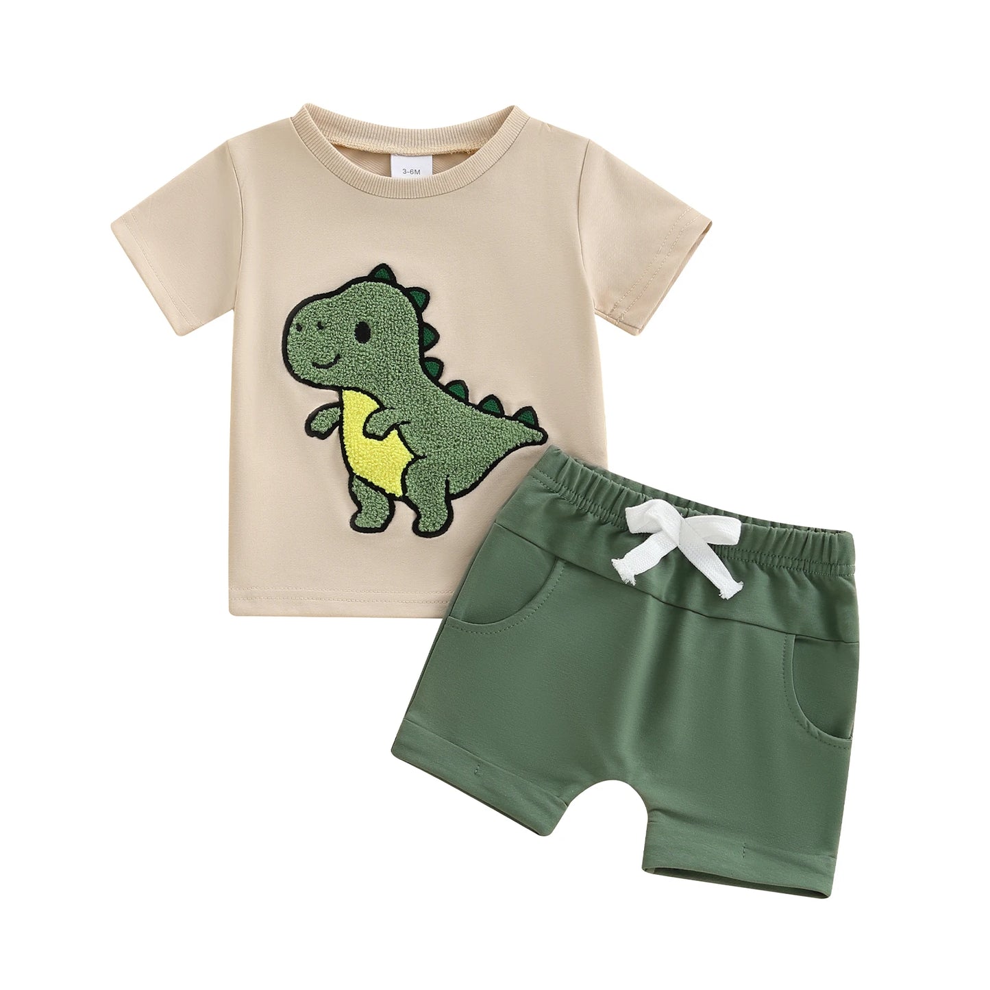 0-3Y Toddler Baby Boys Clothes Set Dinosaur Embroidery Short Sleeve T-shirts Solid Elastic Waist Shorts