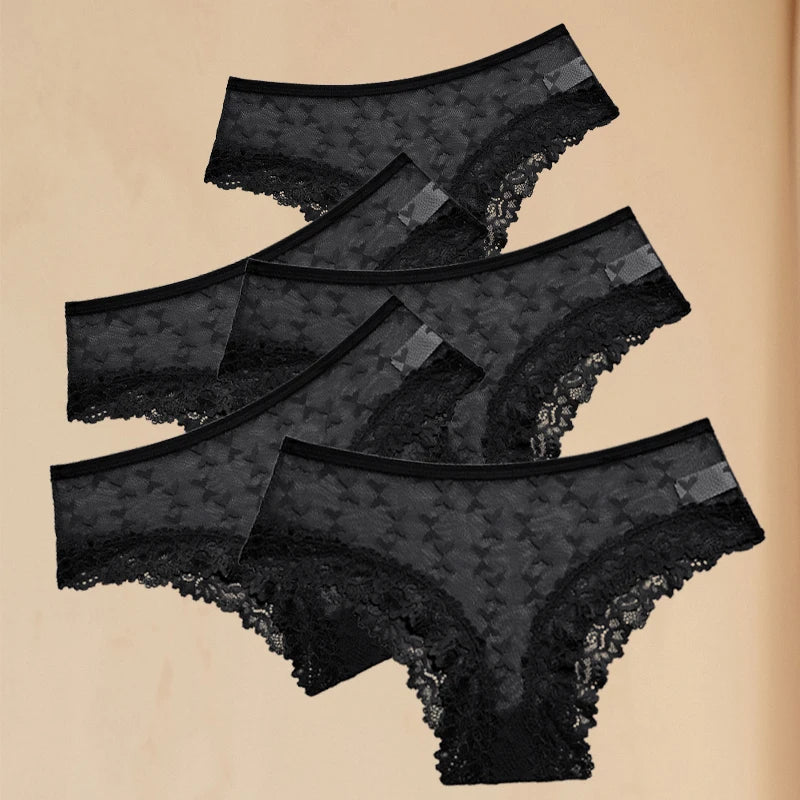 Women's Lace Panties Set - 5 Pack Floral Hollow Out Briefs (S-XL)
