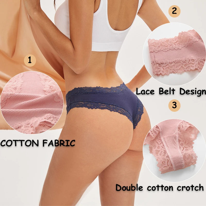Women's Cotton Brazilian Briefs Set - 5 Pack Lace Underwear