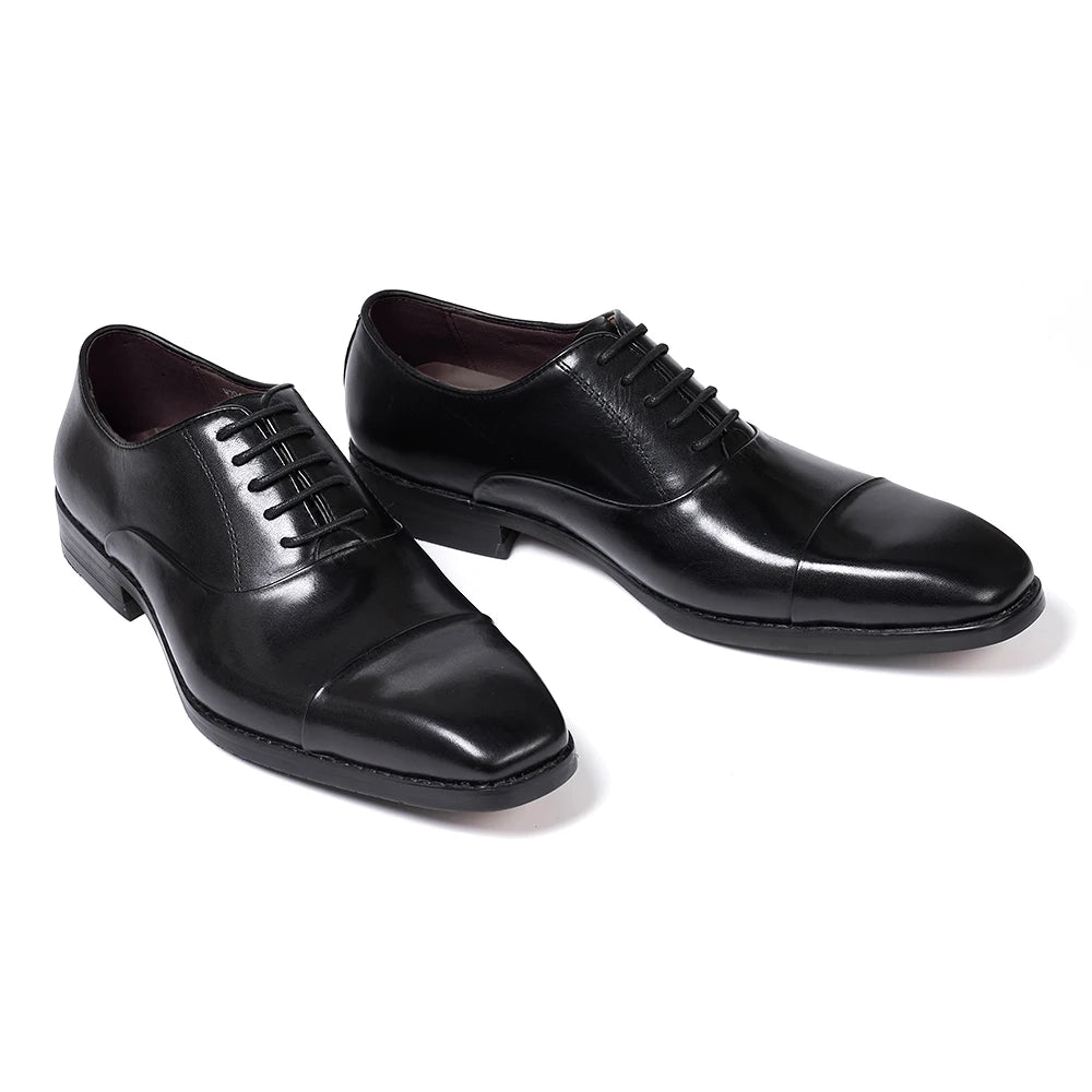 Men's Classic Lace-Up Oxfords Genuine Leather Cap Toe Wedding Party Formal Shoes