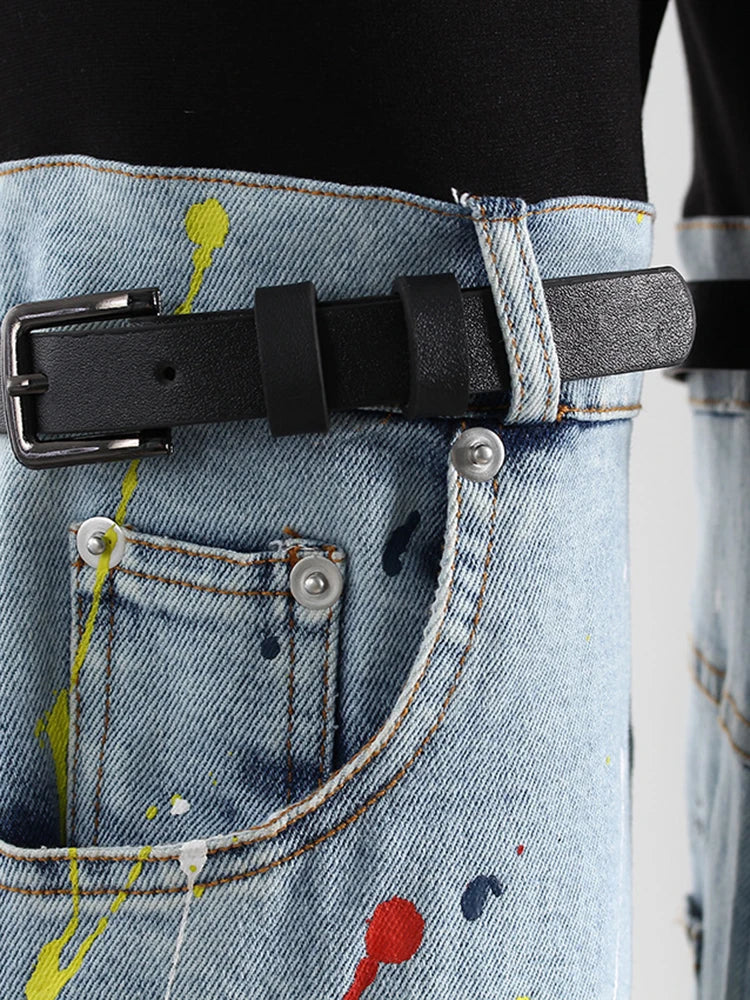 Women's Hit Colour Temperament Spliced Belt Denim Trousers