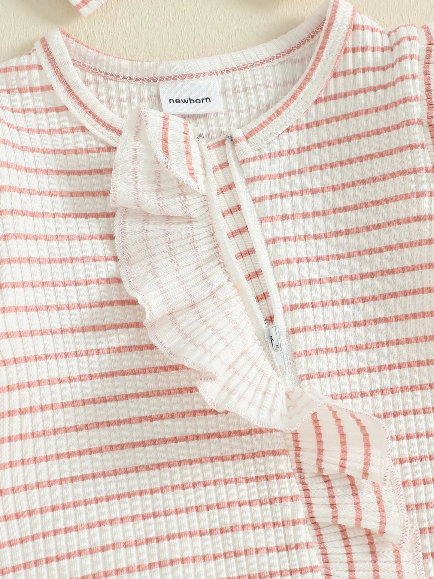 Newborn Baby 2-Piece Romper Outfit Set - Striped Jumpsuit with Headband