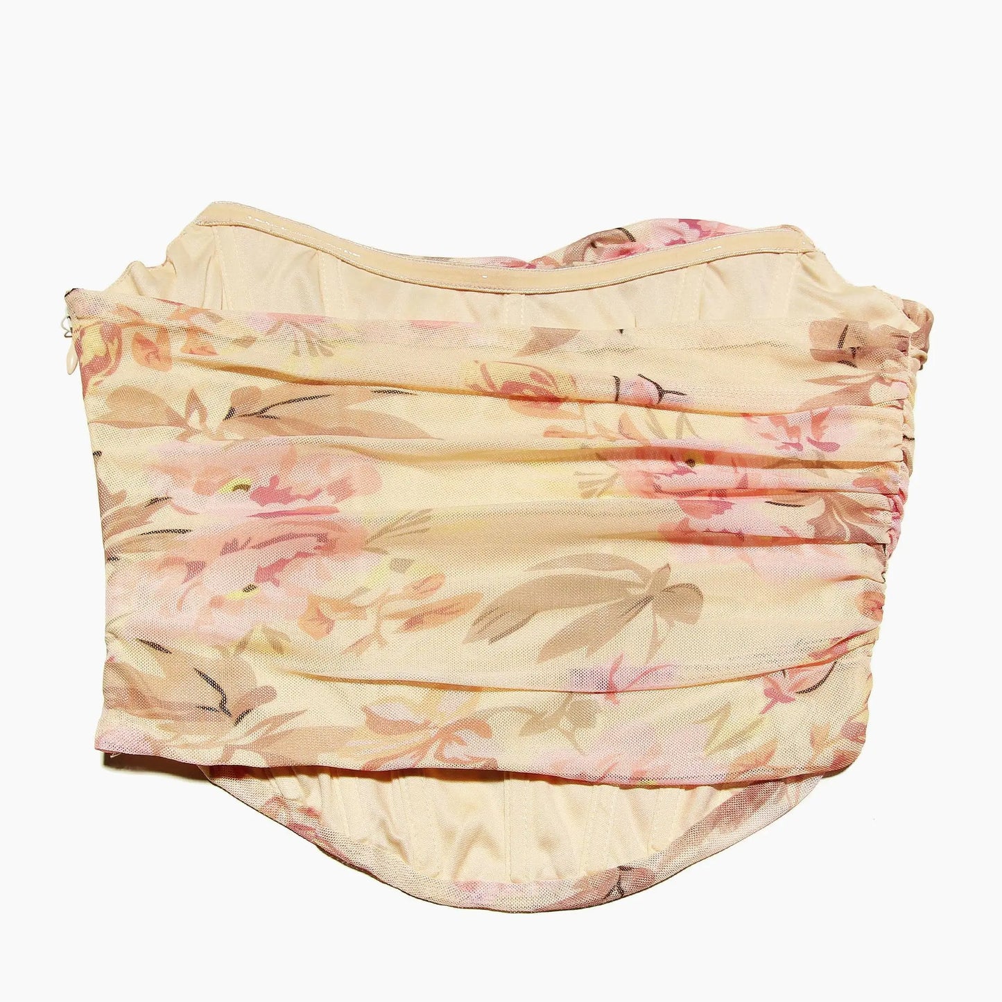 Women's Elegant Floral Print Dress Sets 2 Pieces Outfit Strapless Mesh Corset Top and Skirt Matching Set