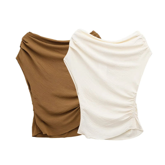 Women's Spring And Summer Slim Fit Asymmetrical Boat Neck Basic Top