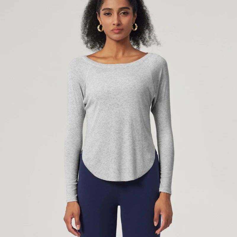 Women's Long Sleeve Yoga Shirt Lightweight Running Top Loose Breathable Quick Dry Gym Blouse Sportswear