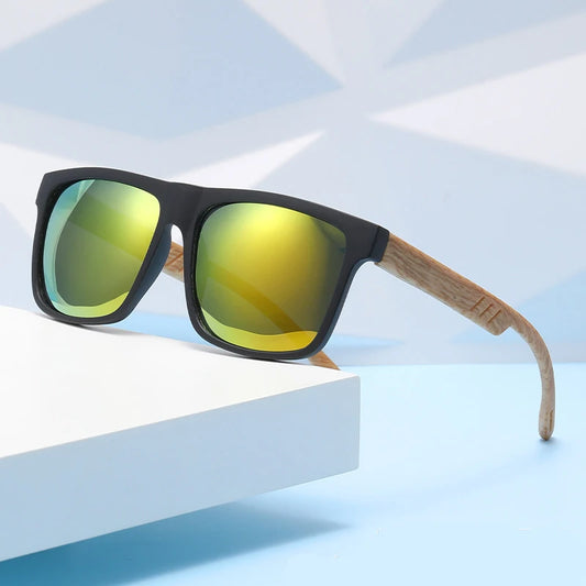 Unisex Square Sunglasses - Wood Effect UV400 Protection Driving Eyewear