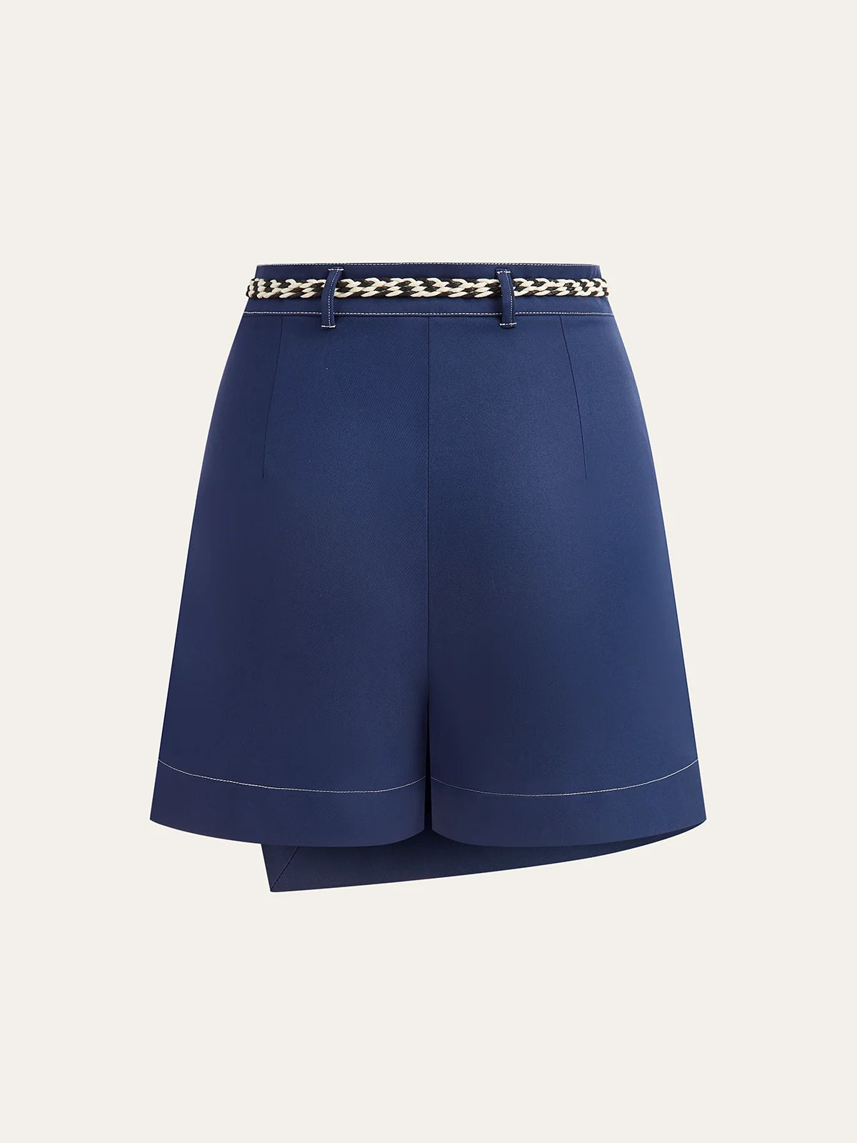 Women's Contrast-Stitch Asymmetric Skort - High Waist Mini Skirt with Belt