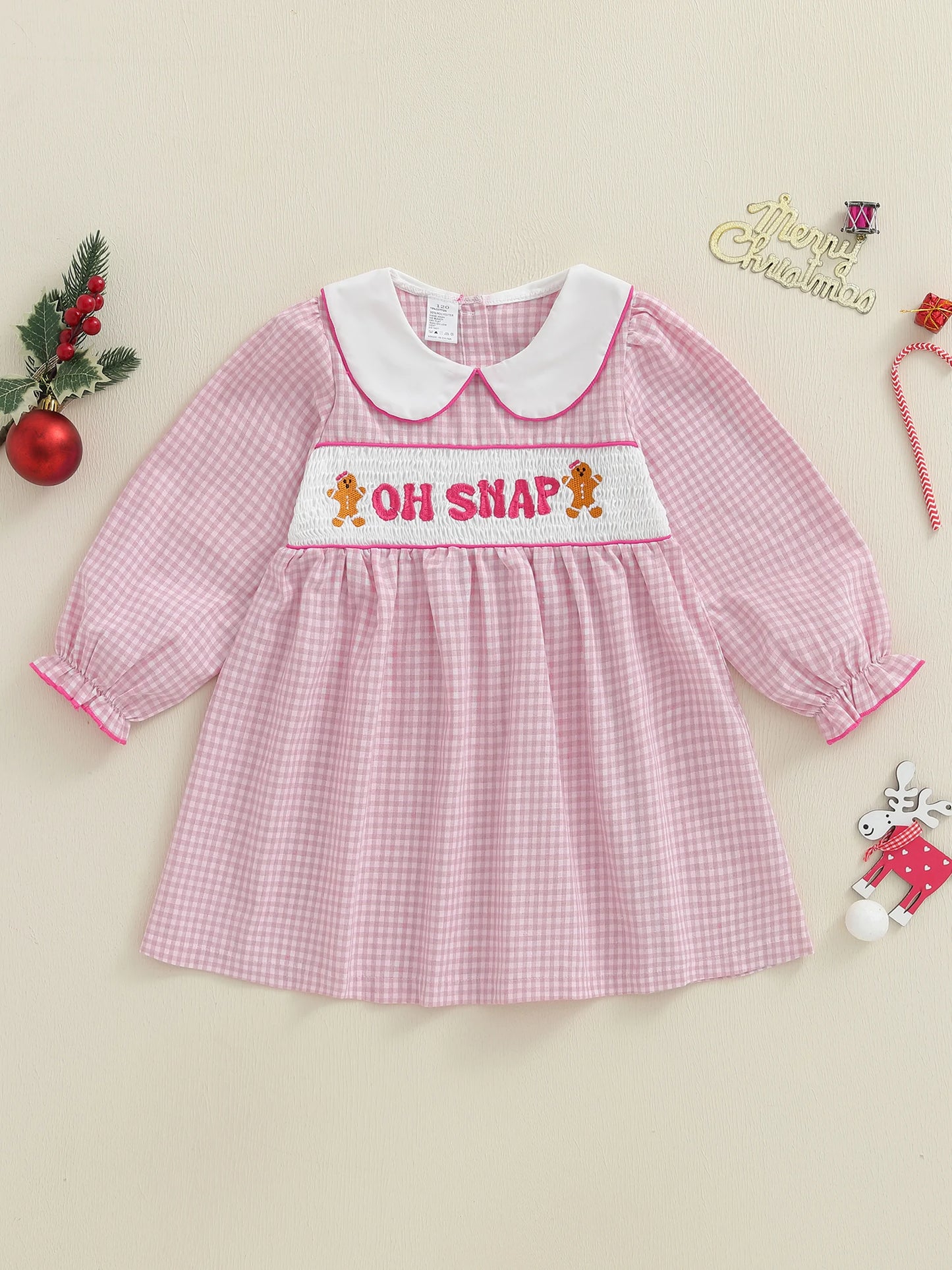Lovely Girls Christmas Plaid Dress with Gingerbread Embroidery (1-6Y)