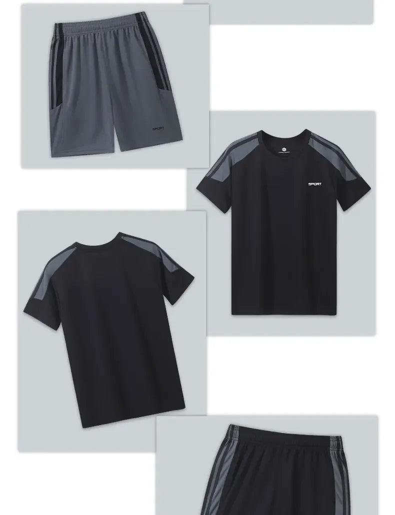 Men's Gym Suit Running Dry Fit Sports Jersey Basketball Breathable Short Sleeve Outdoor Football 2pcs Set