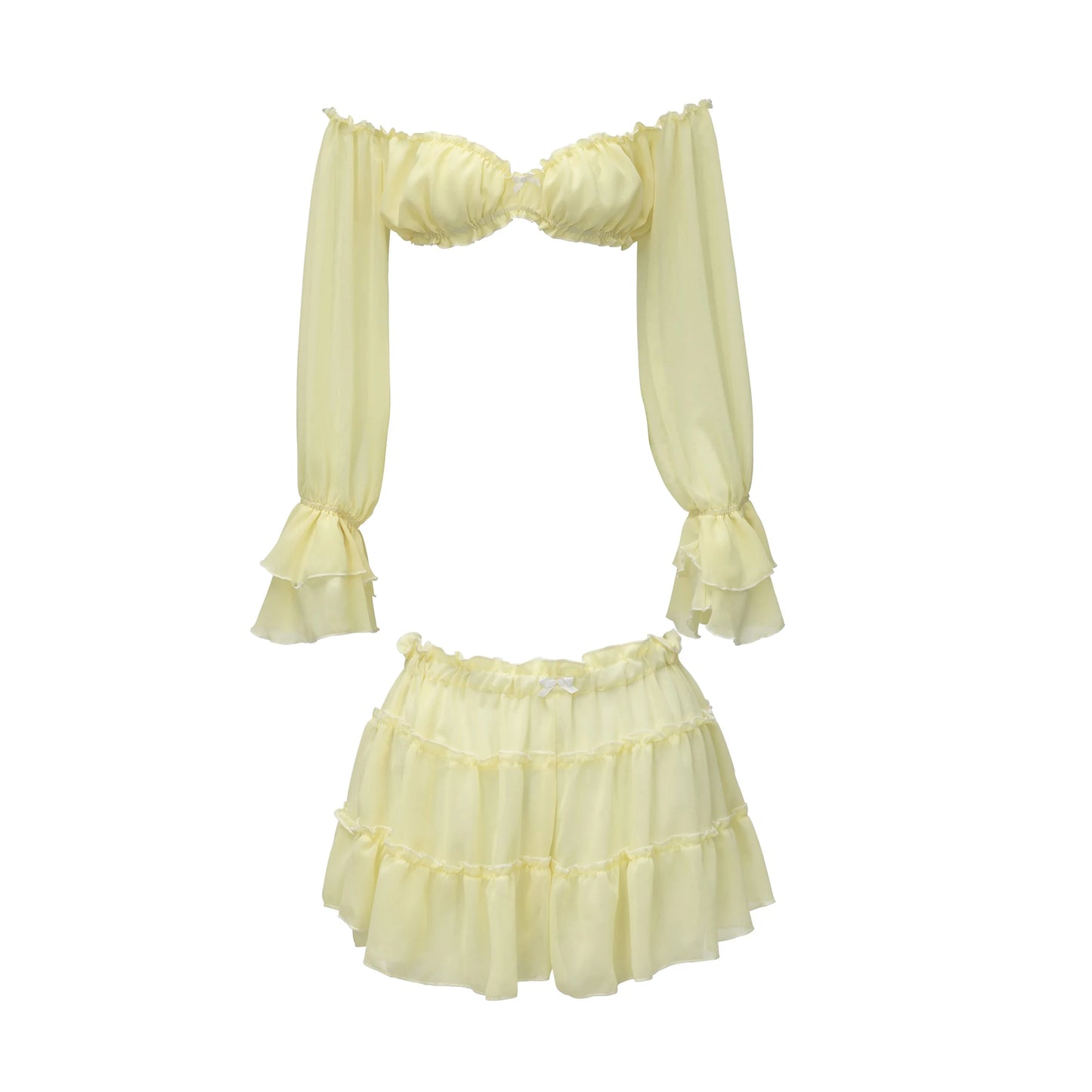 Women's Ruffle Beach Cover Up Dress - Long Sleeve High Waist Bandage Beachwear