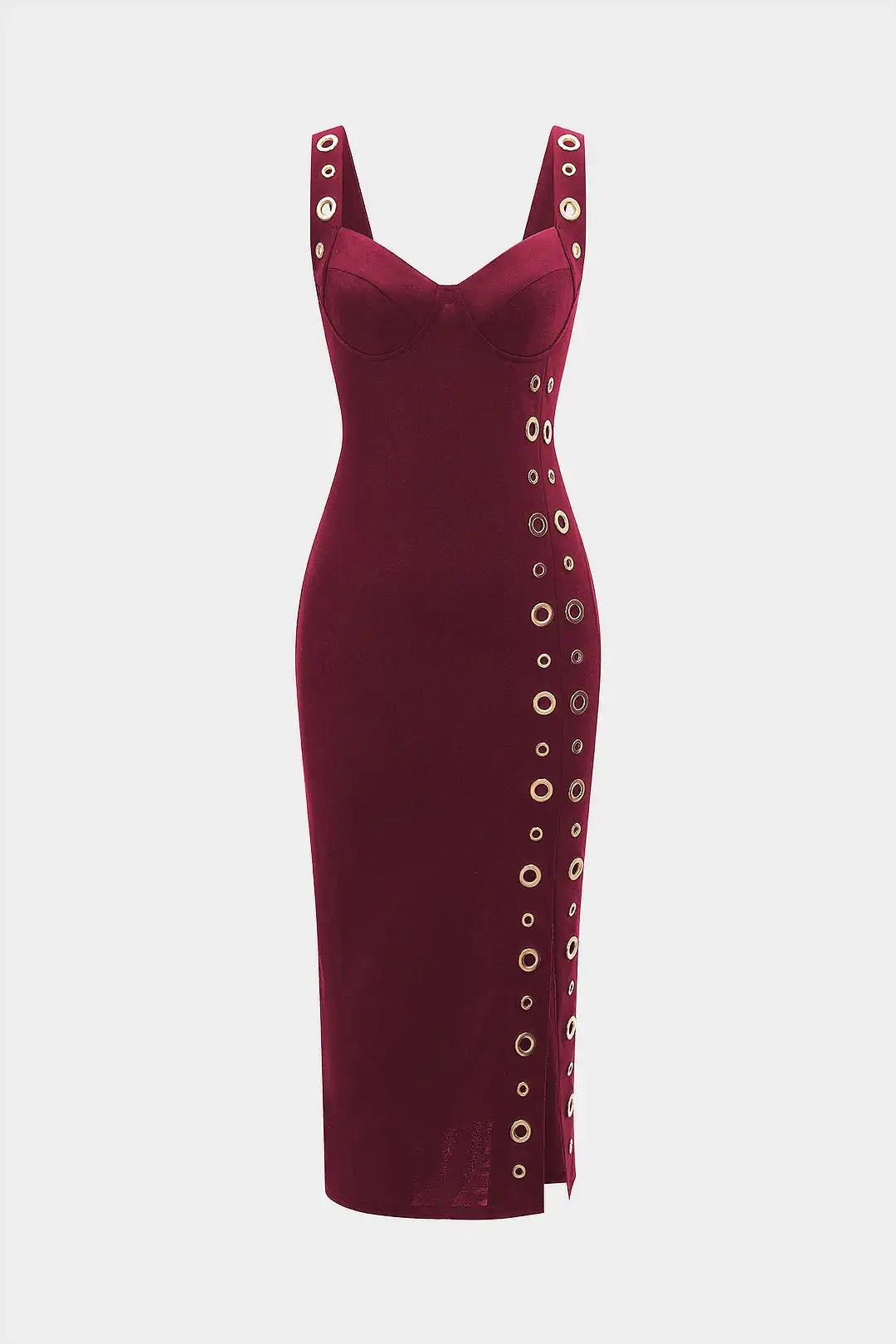 Women's Metallic Decor Bustier Zipper Midi Dress