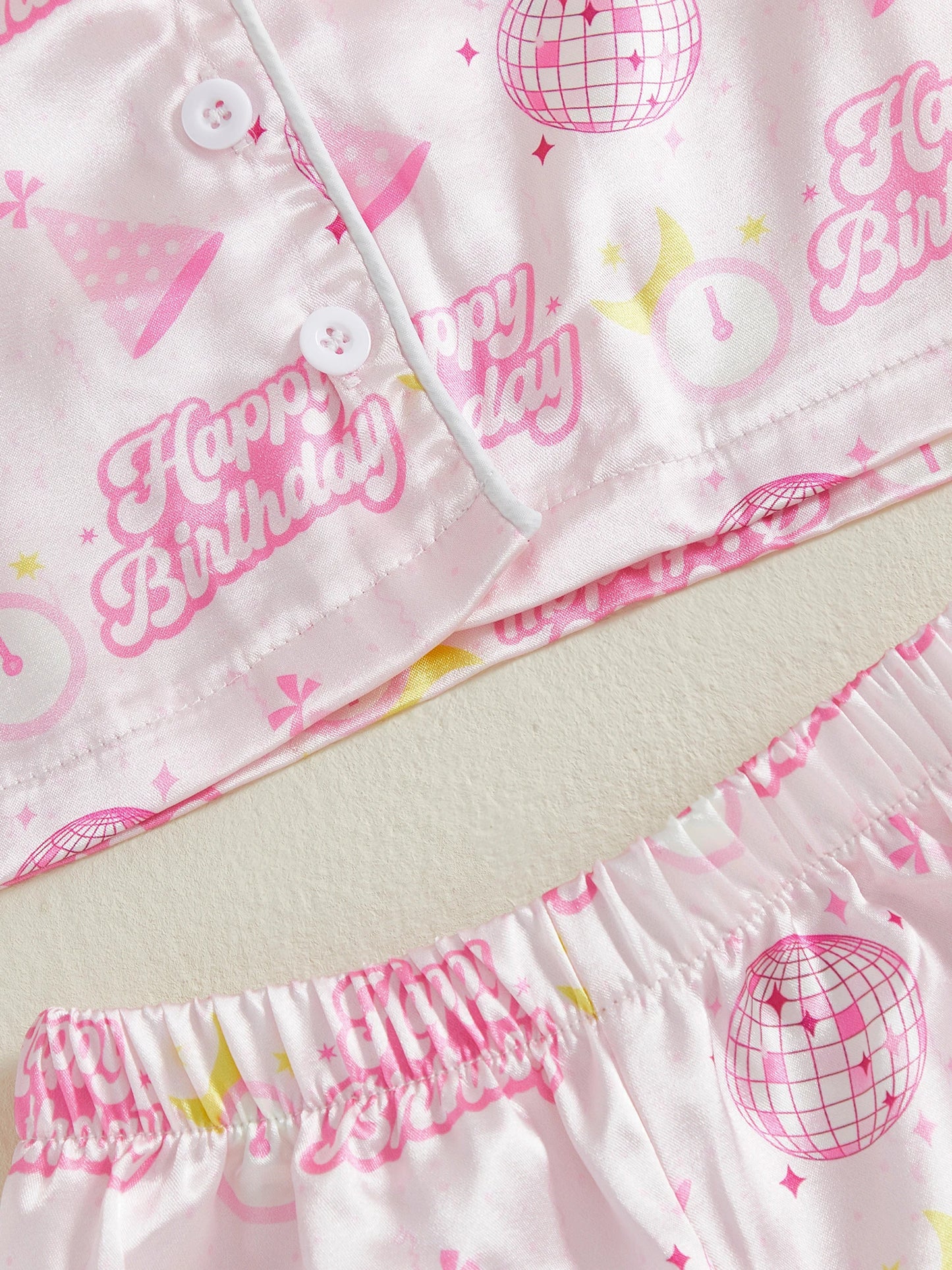 Kids Girls Pyjamas Set - Letter Ball Print Button Down Top & Pants (0-4Y)