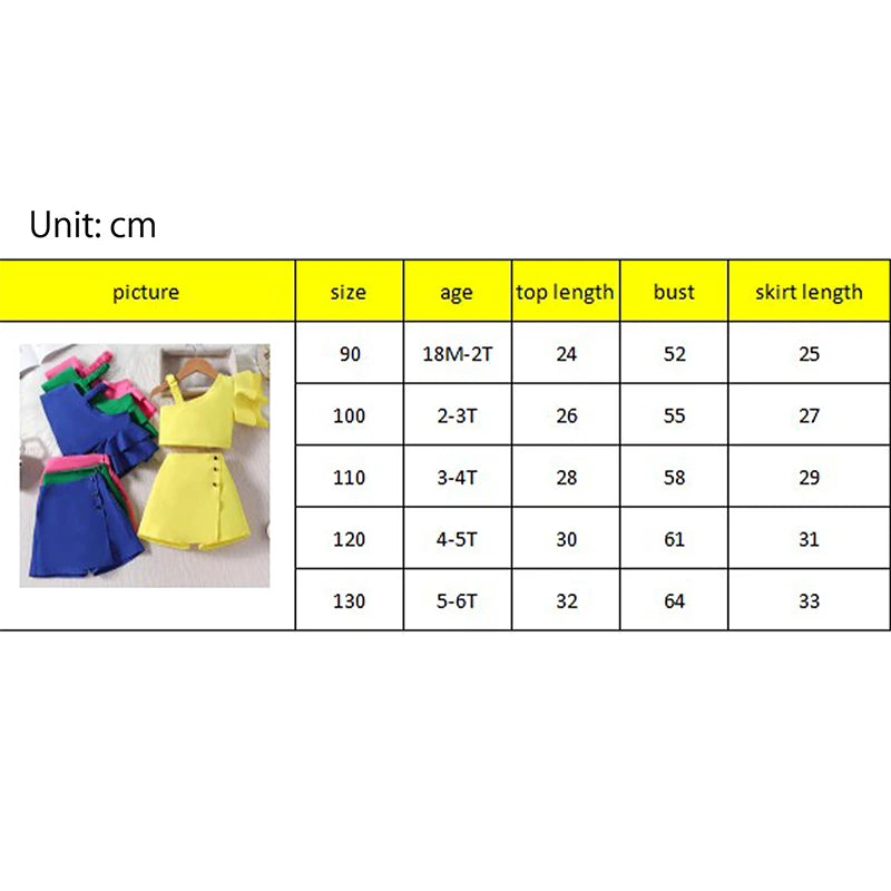 1-6Y Kids Girls Clothes Set Ruffles One Shoulder Sleeveless Vest with Solid Shorts Summer Outfit
