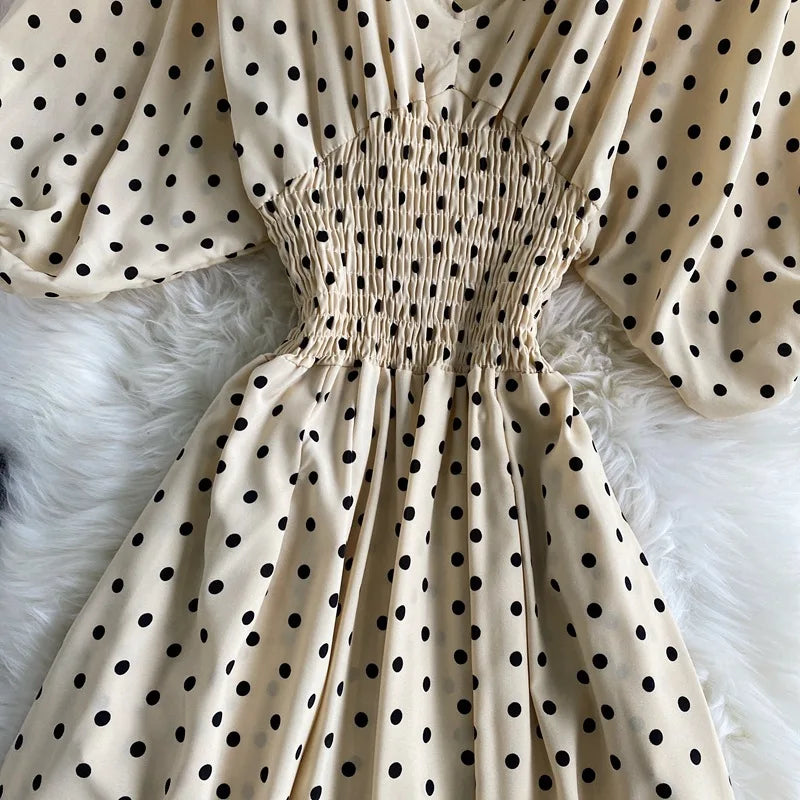 Women's V-Neck Polka Dot Jumpsuit - Wide Leg Trousers with Dolman Sleeves