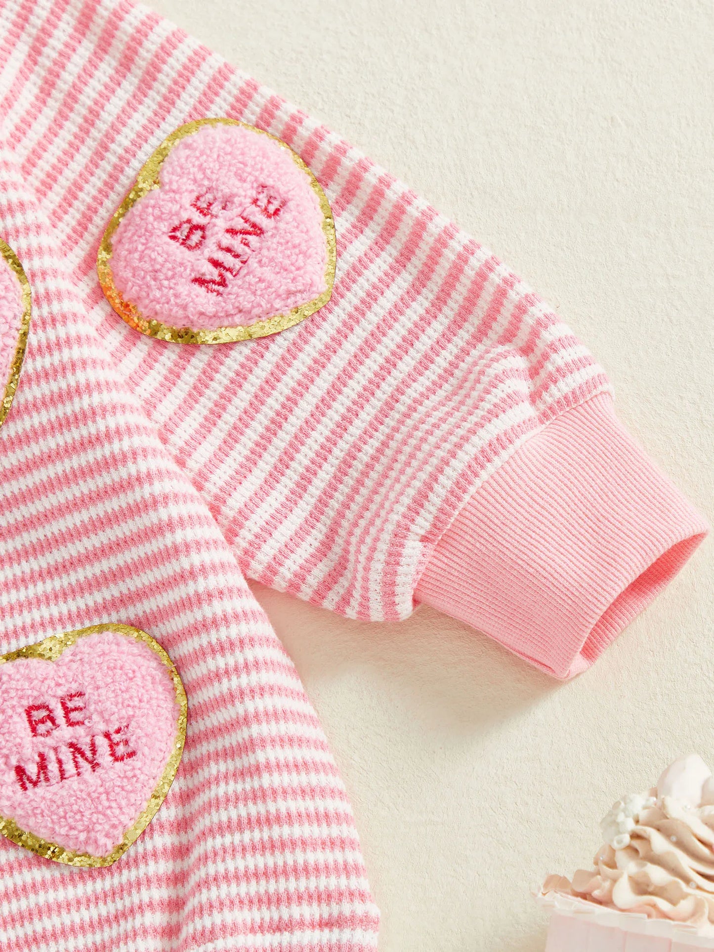 Baby Valentine's Day Romper Set - Striped Heart Embroidery with Headband