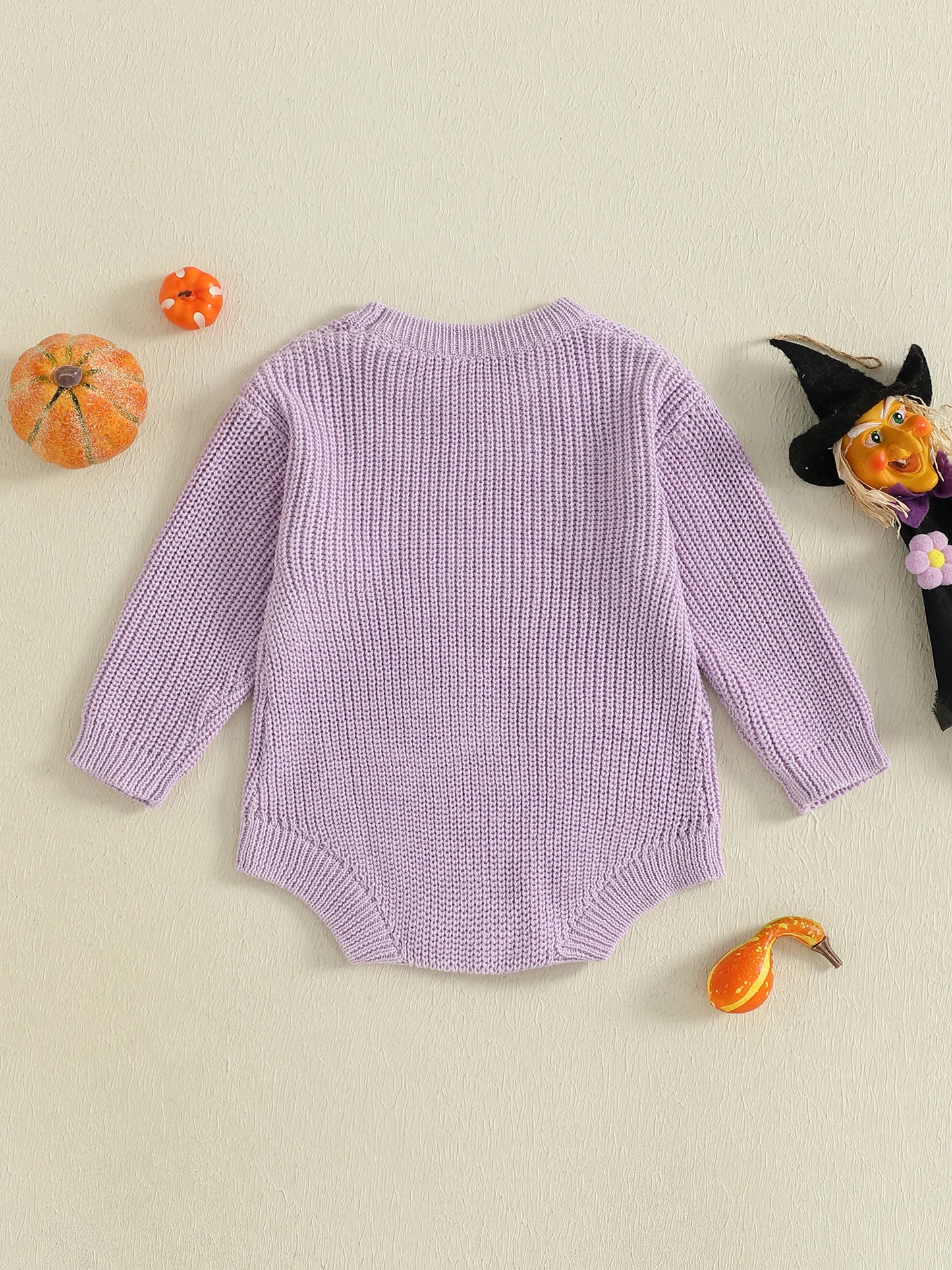 Newborn Baby Halloween Sweater Romper - Ghost Letter Embroidered Long Sleeve Jumpsuit