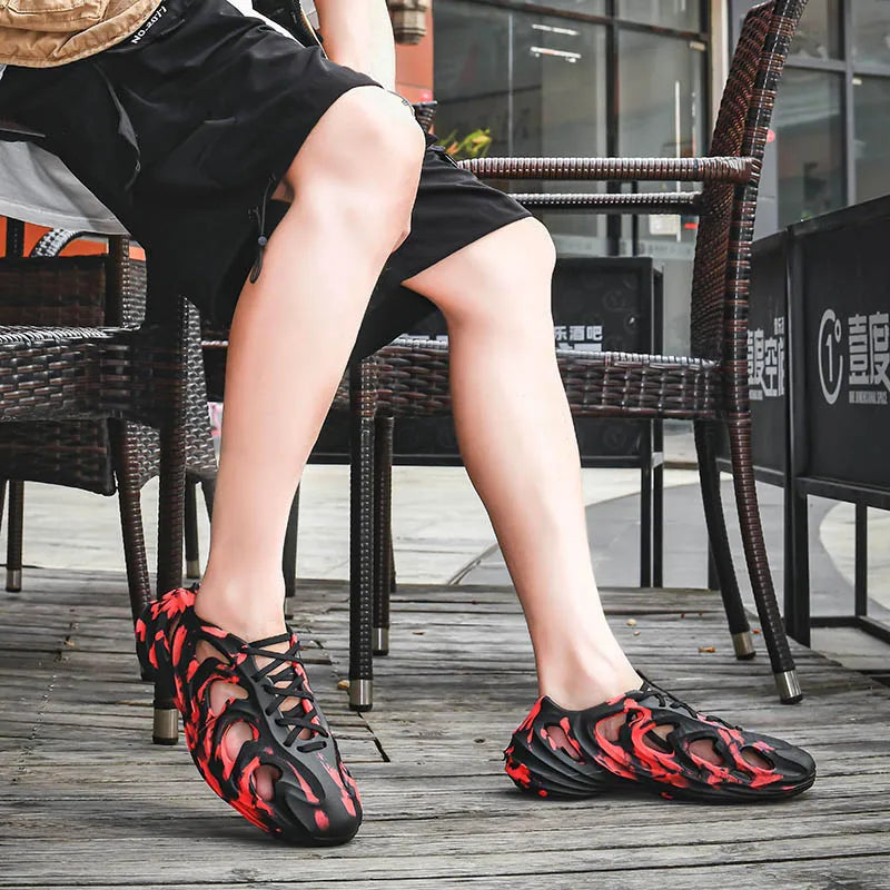 Men's Slippers Camouflage Design Platform Sandals Lace Up Beach Slippers Casual Outdoor Crocs Clogs