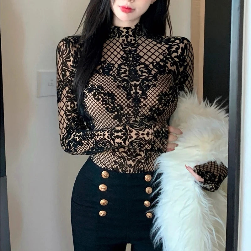 Women's Summer Chic Flocking Slim Backless Bodycon Bodysuit
