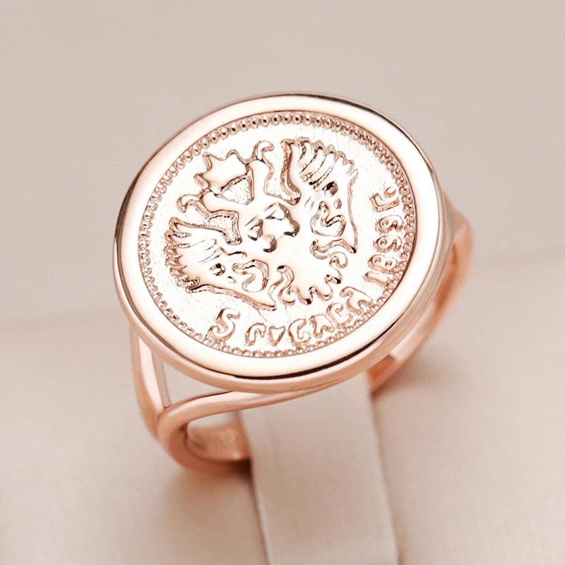 585 Rose Gold Colour Antique Big Round Shape Carved Totem Ethnic Ring
