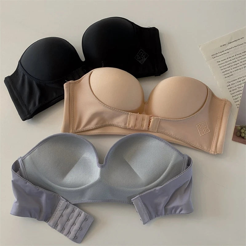 Women's Front Closure Strapless Bra - Invisible Bras Underwear Push Up Brassiere One-piece Wireless Bralette